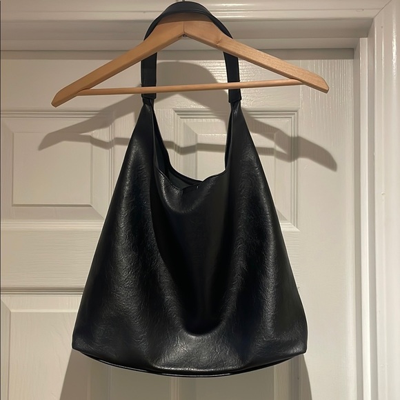 Black Hobo Bag with Smooth Leather Finish and Generous Size - Picture 2 of 5